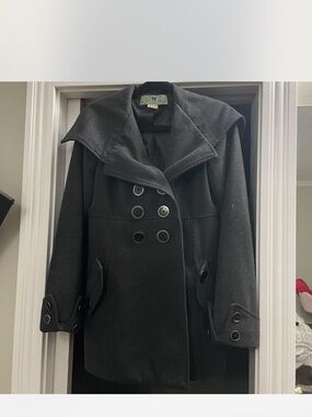 Vintage Classic Black Double-Breasted Wool Coat